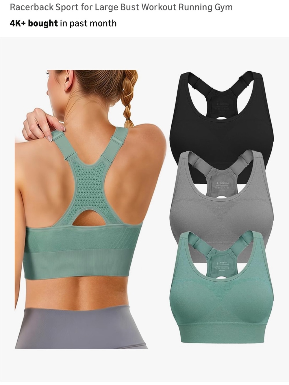 High Support Racerback Sports Bra - Mint, Gray & Black